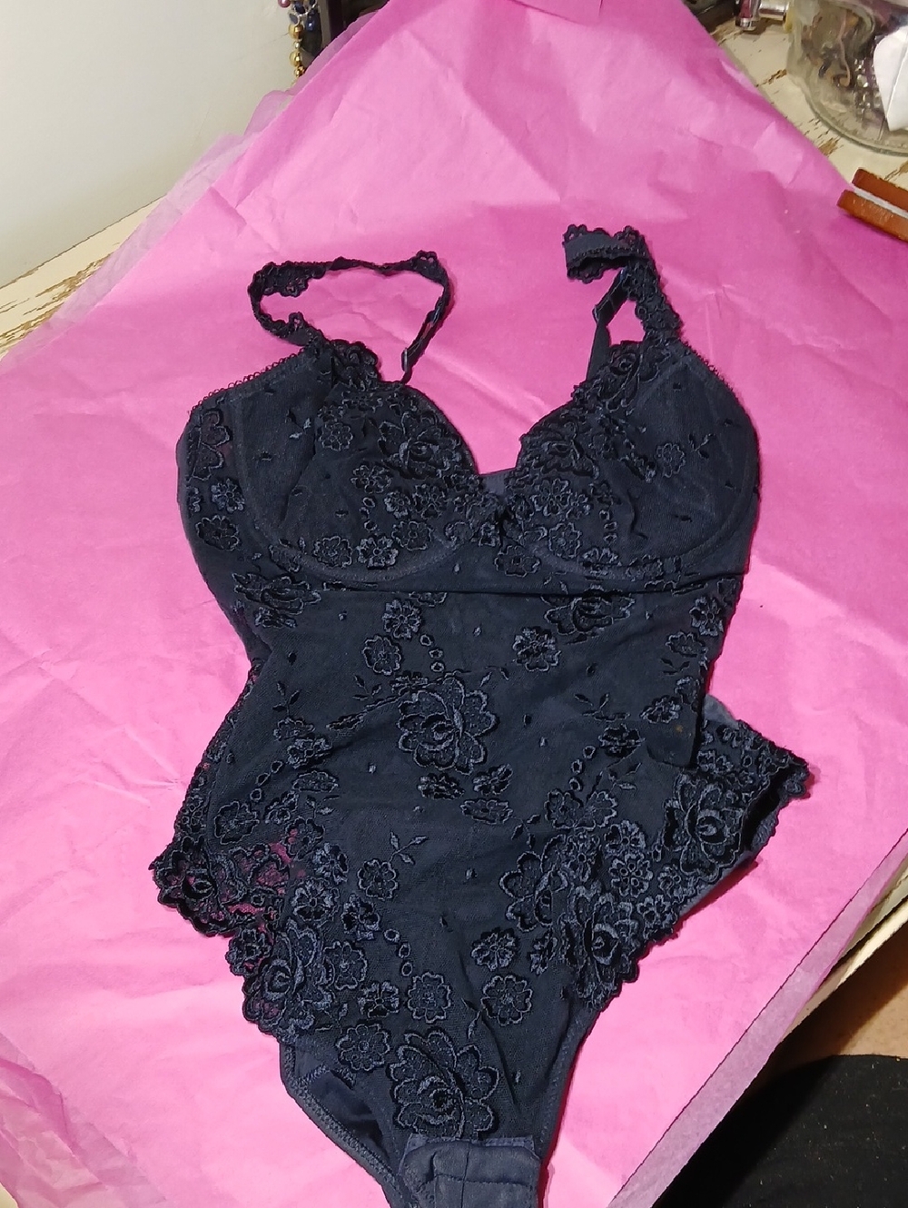 Black Lace Floral Bodysuit - Women’s Intimates